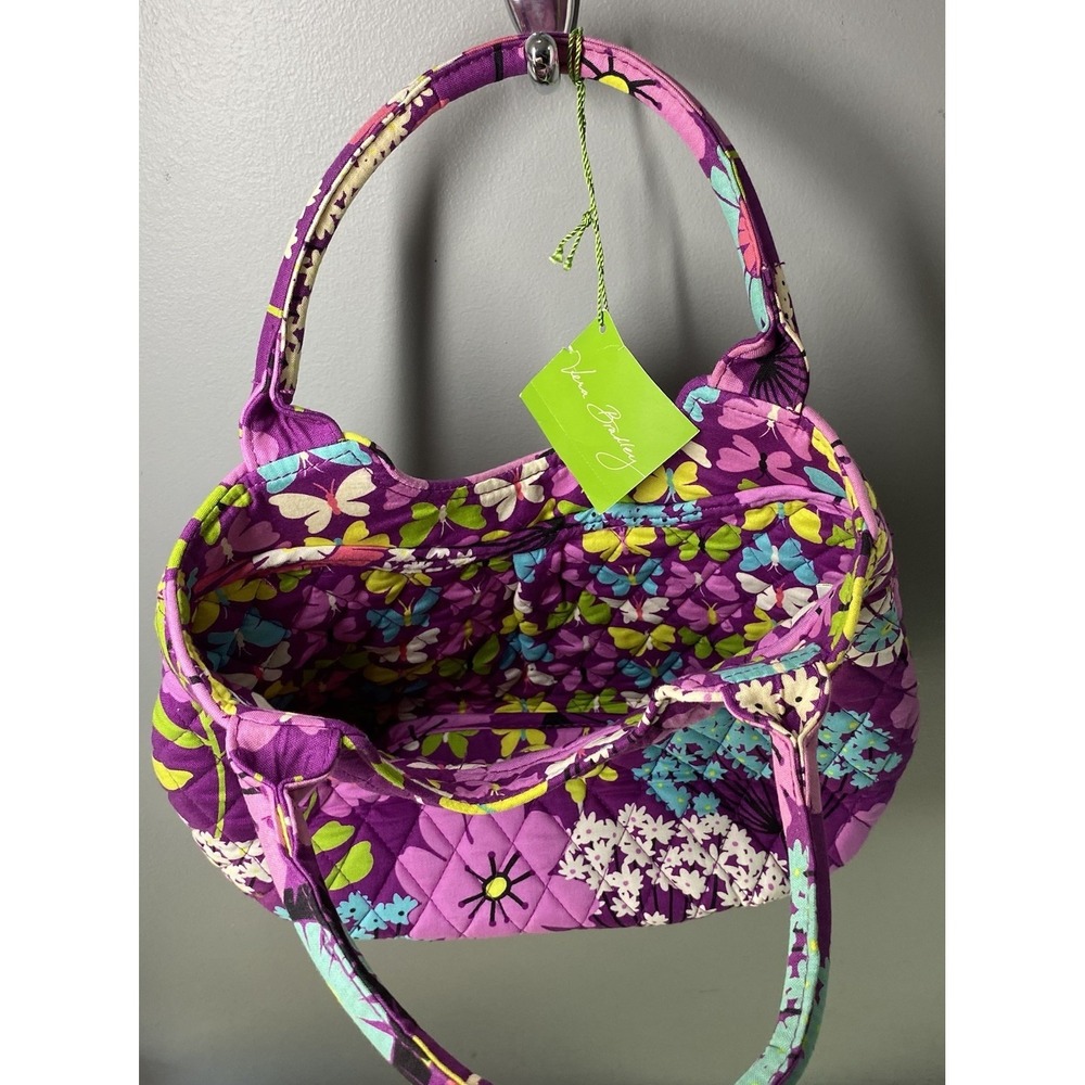 Vera Bradley Flutterby Purse Shoulder Bag Purple Flower Butterfly NWT 8.5x12x4" - Picture 6 of 11